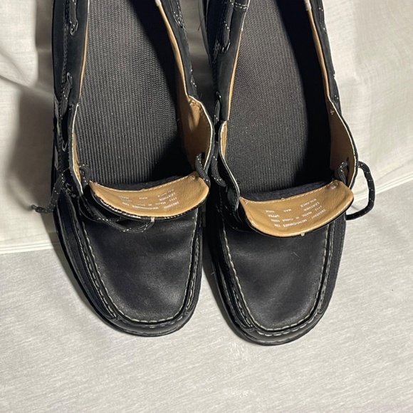 Clarks Waterloo Men 12 Leather Boat Shoe Black Lace Up Comfort Slip On Loafer - Picture 8 of 9